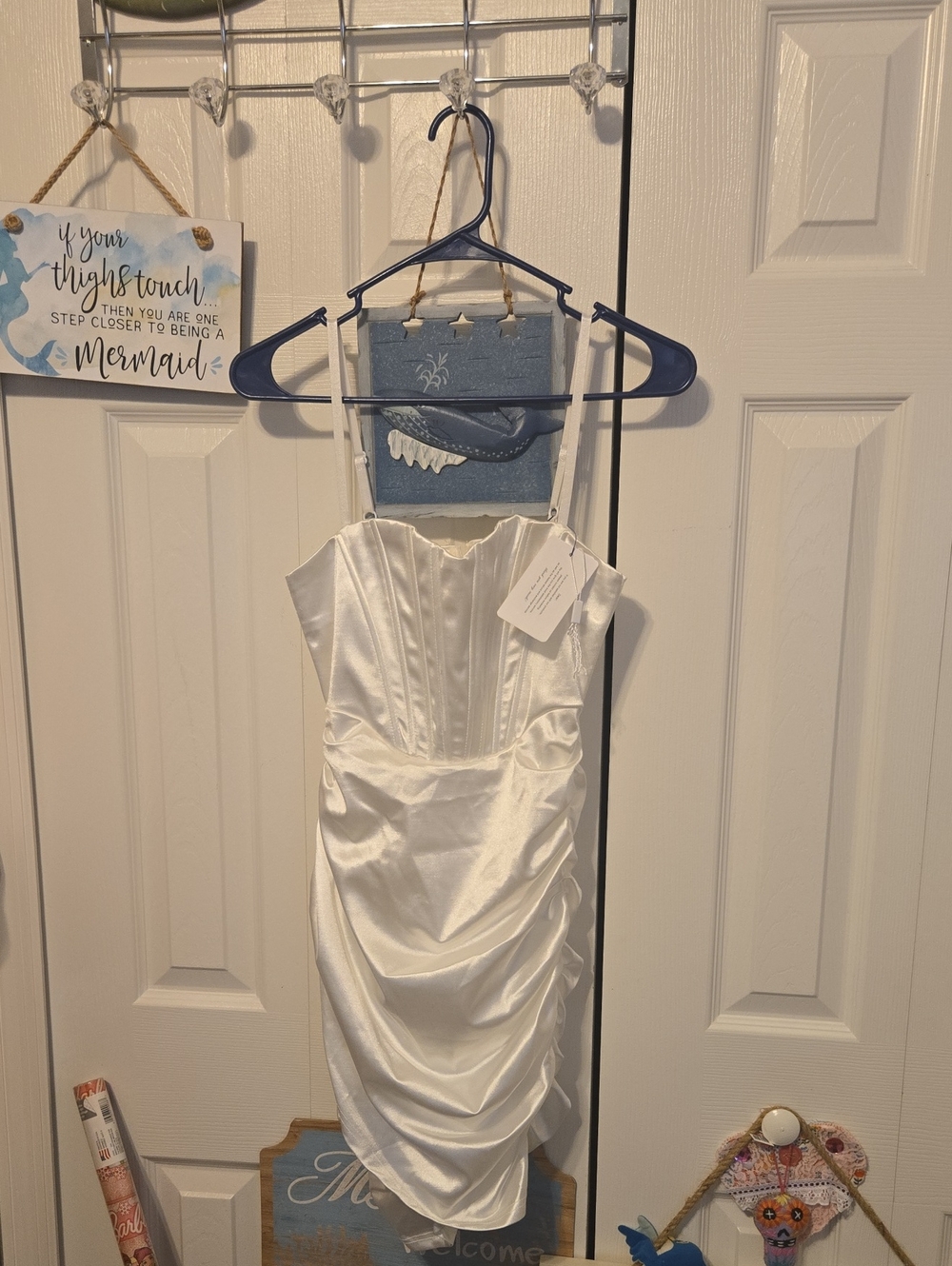 Asymmetrical Satin White Dress with Draped Skirt
